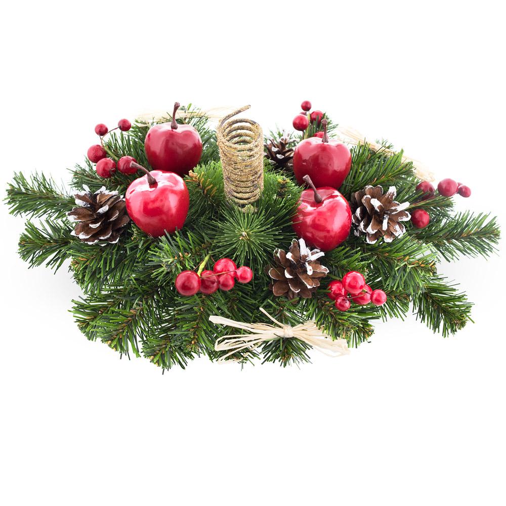 Ukrainian Candle Holder Decoration with Straw Bow, Apples &#x26; Pine Cones 16 Inches