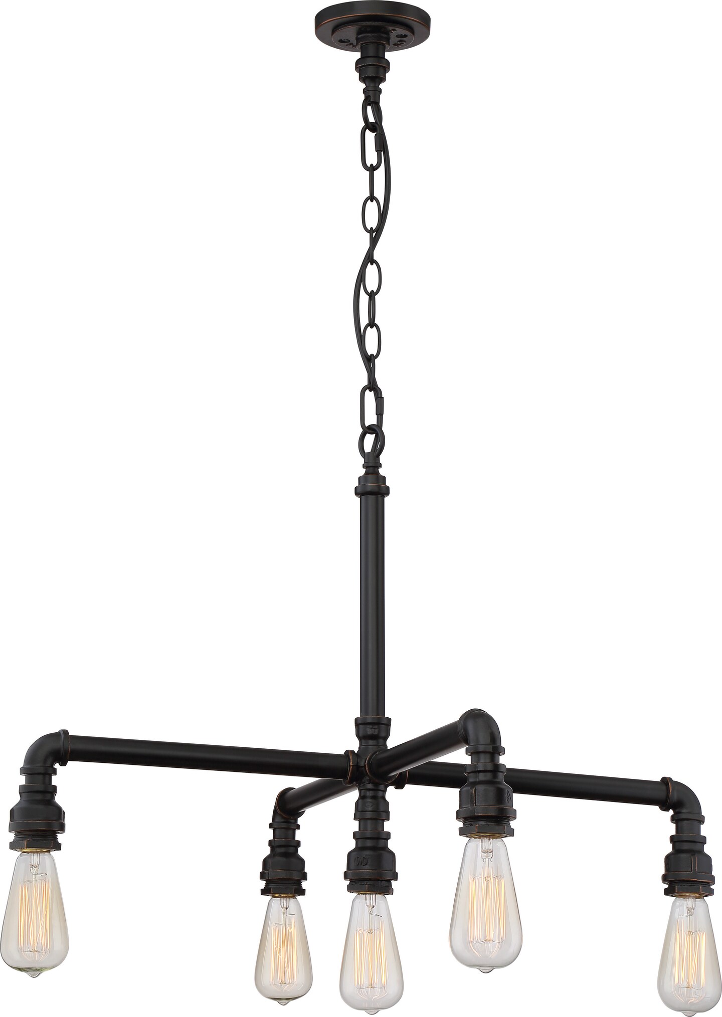 Iron 5-Light Hanging Mounted Chandelier Light Fixture in Industrial Bronze
