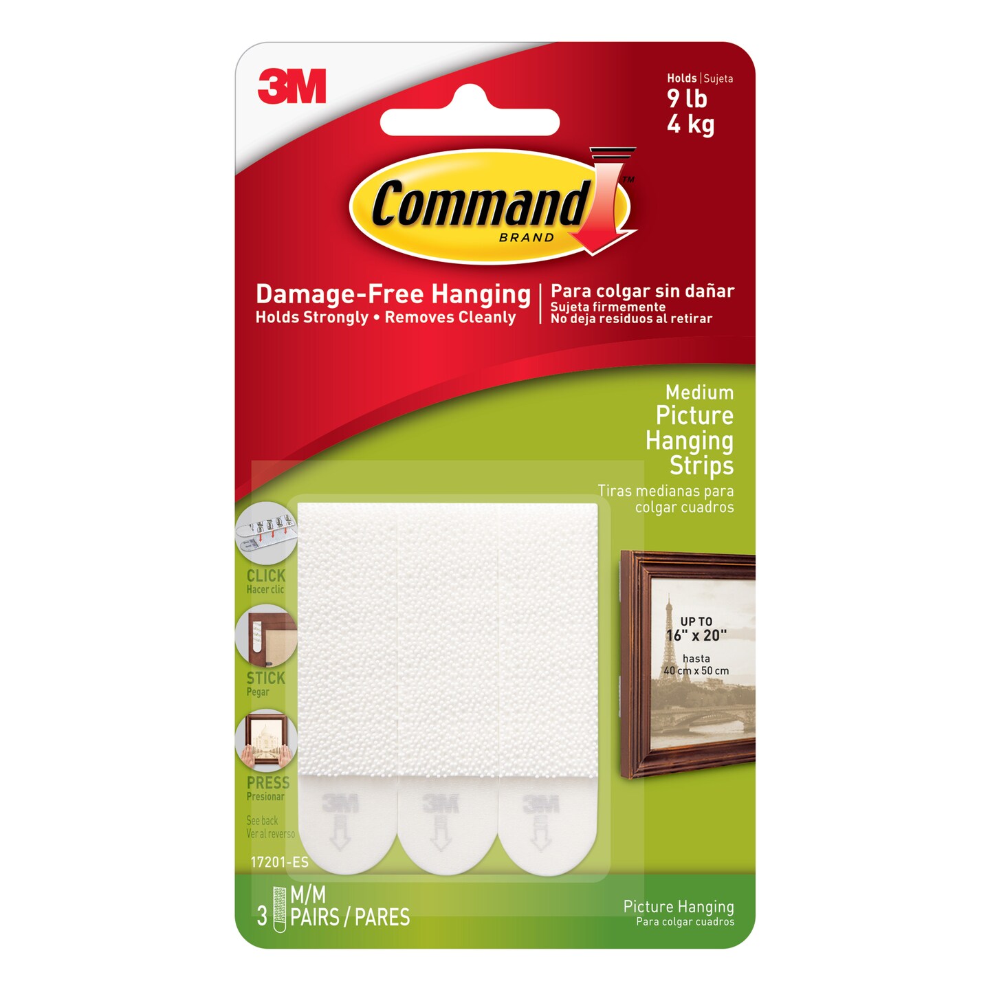 3M Command Picture Hanging Strips, Medium, White, 3/Pkg.