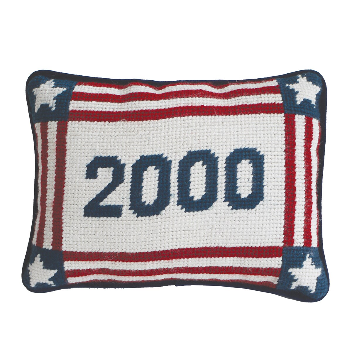 Patriotic Year "2000" Stars & Stripes Red White and Blue Needlepoint Small/Petite Accent Pillow, 6.5" x 9"