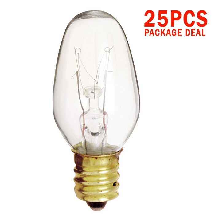 25Pk - Satco S3691 7W 120V C7 Clear E12 Candelabra Base Incandescent bulbs