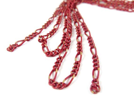 Two Tone Red Enamel on Brass Figaro Curb Chain (4&#x27;) (C904)