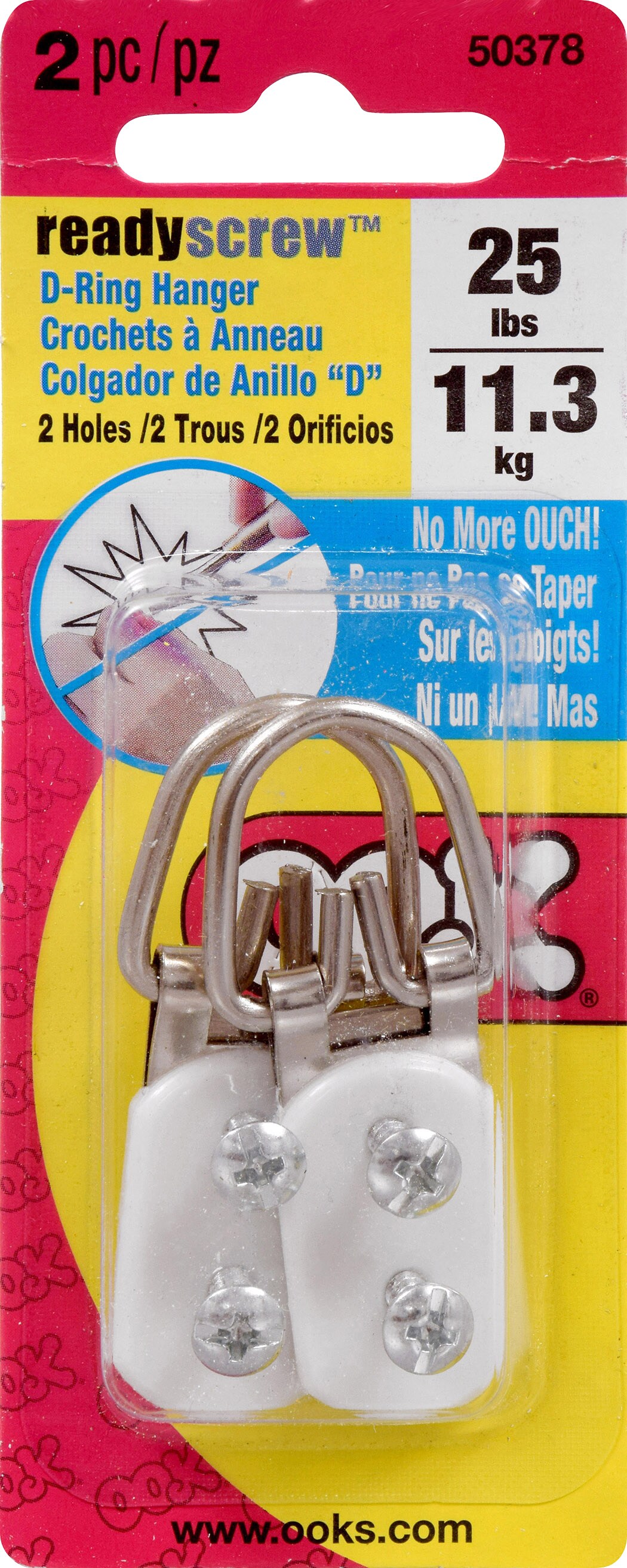 Ook ReadyScrew D-Ring Hangers, 2-Hole, 2/Pkg.
