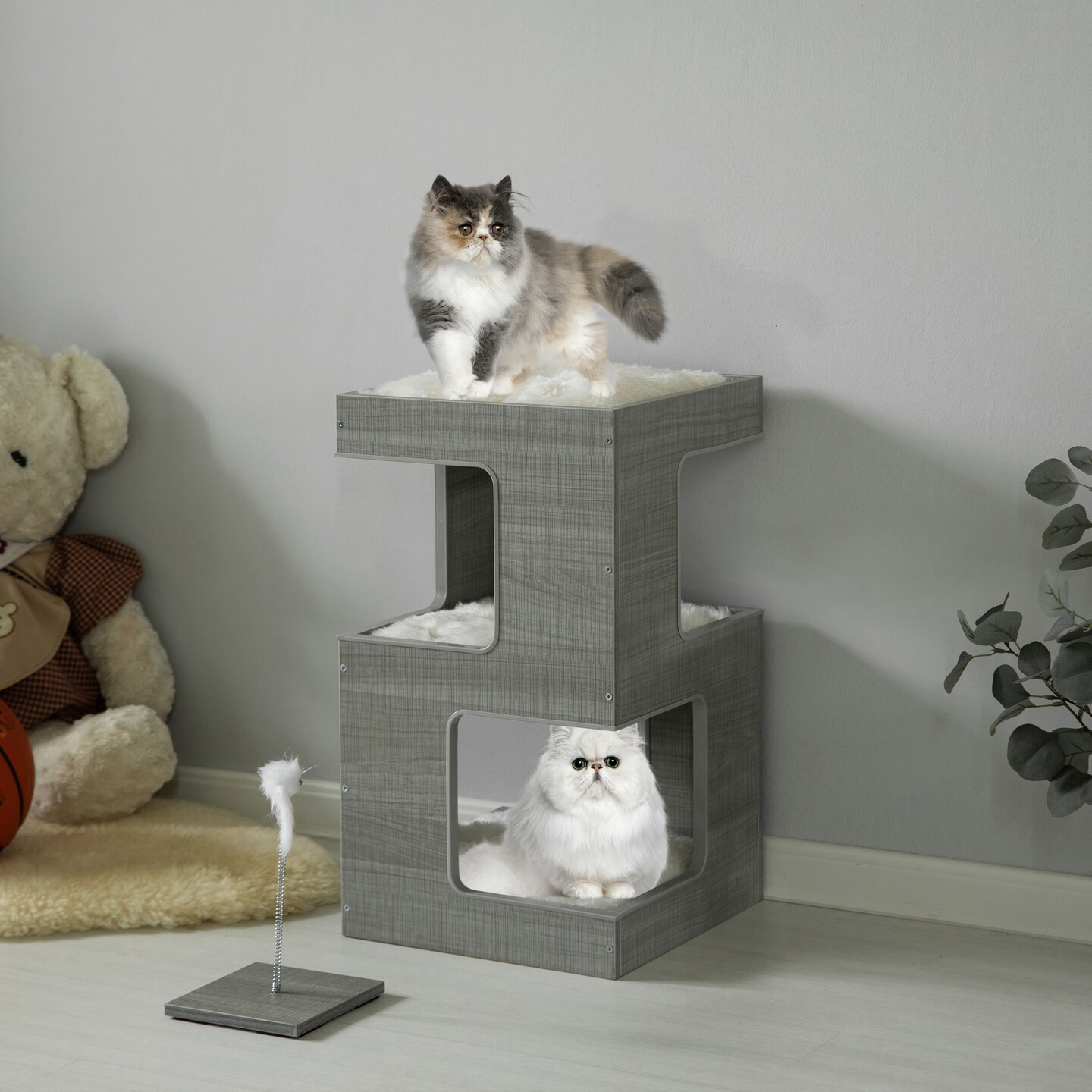 Multi Level Modern Cat Tall Climbing Tree House for Indoor Cats | Spacious Wood Tower Luxury Furniture Stand with Removable Soft Blanket and Condo for Kittens Play and Rest