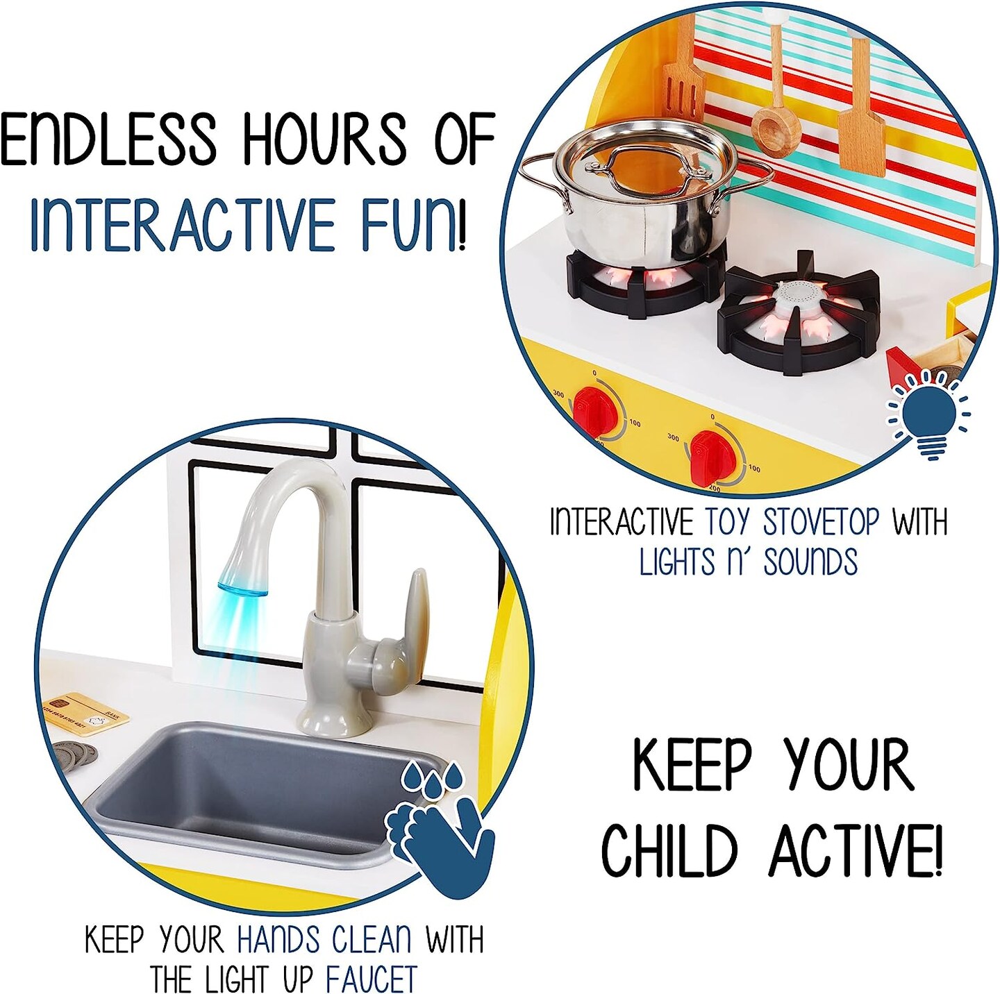 Lil’ Jumbl Double-Sided Restaurant Playset for Kids, Wooden Pretend Diner Set Toy