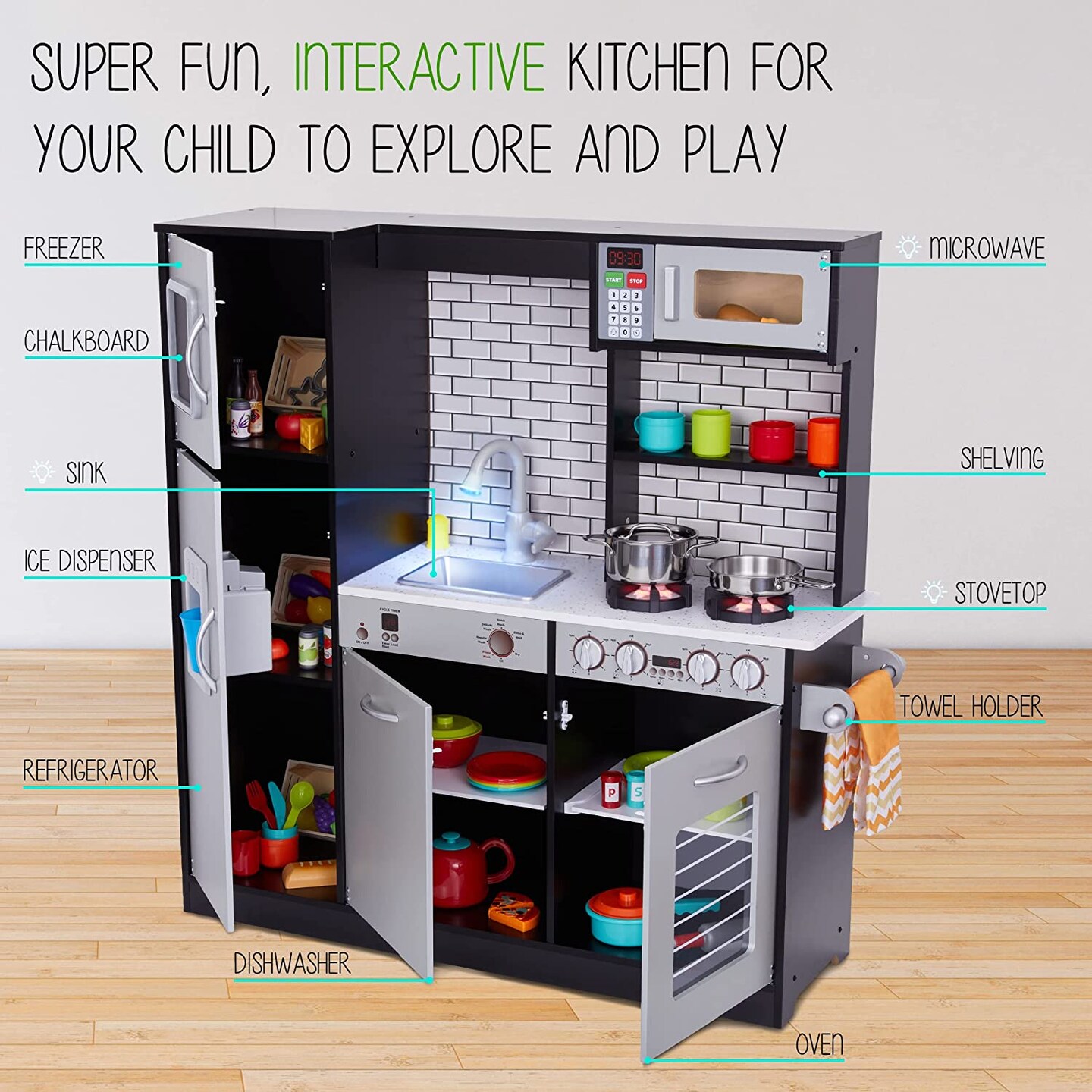 Lil&#x27; Jumbl Kids Kitchen Set, Toddler Wooden Kitchen Playset