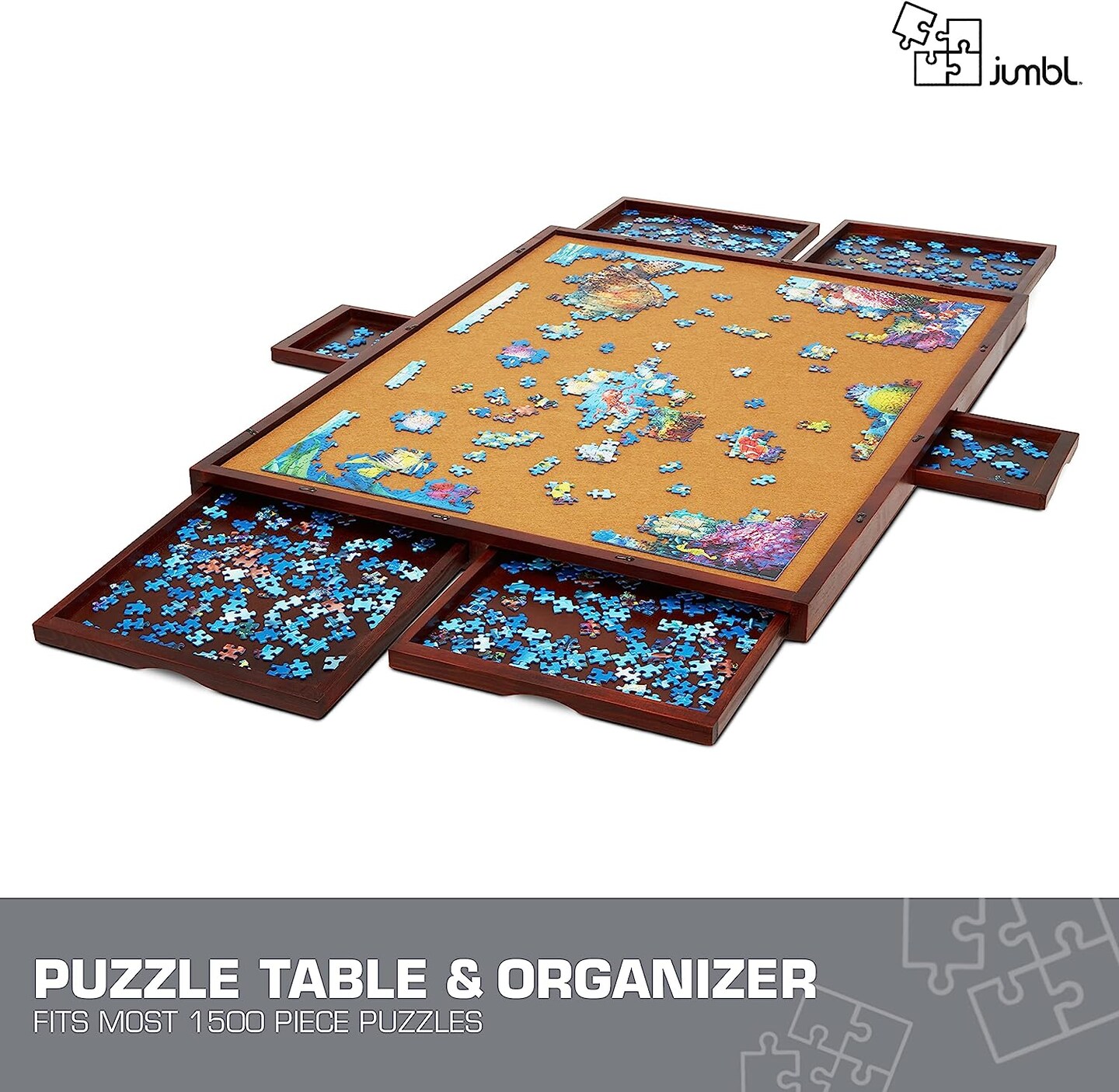 Jumbl 1500 Piece Puzzle Board, 27” x 35” Wooden Jigsaw Puzzle Table Board