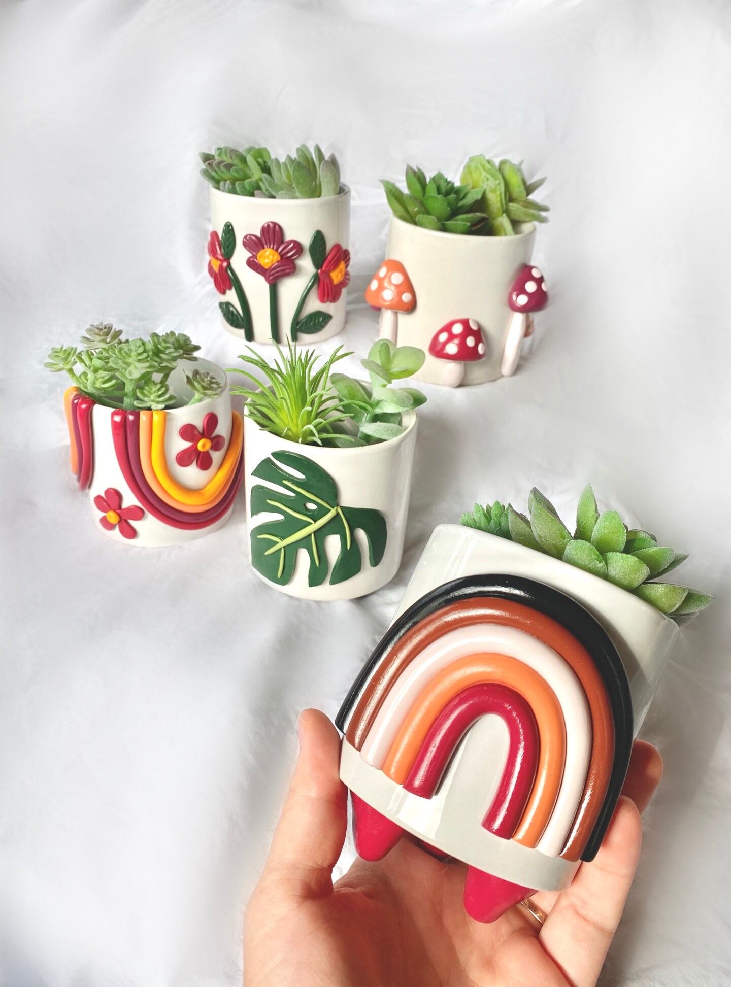 Neutral Planter Pots, Rainbow Planter, Succulent Planters, Monstera Leaf Home Decor, Boho Ceramics, Modern Ceramic Pots, Home Accents product 4