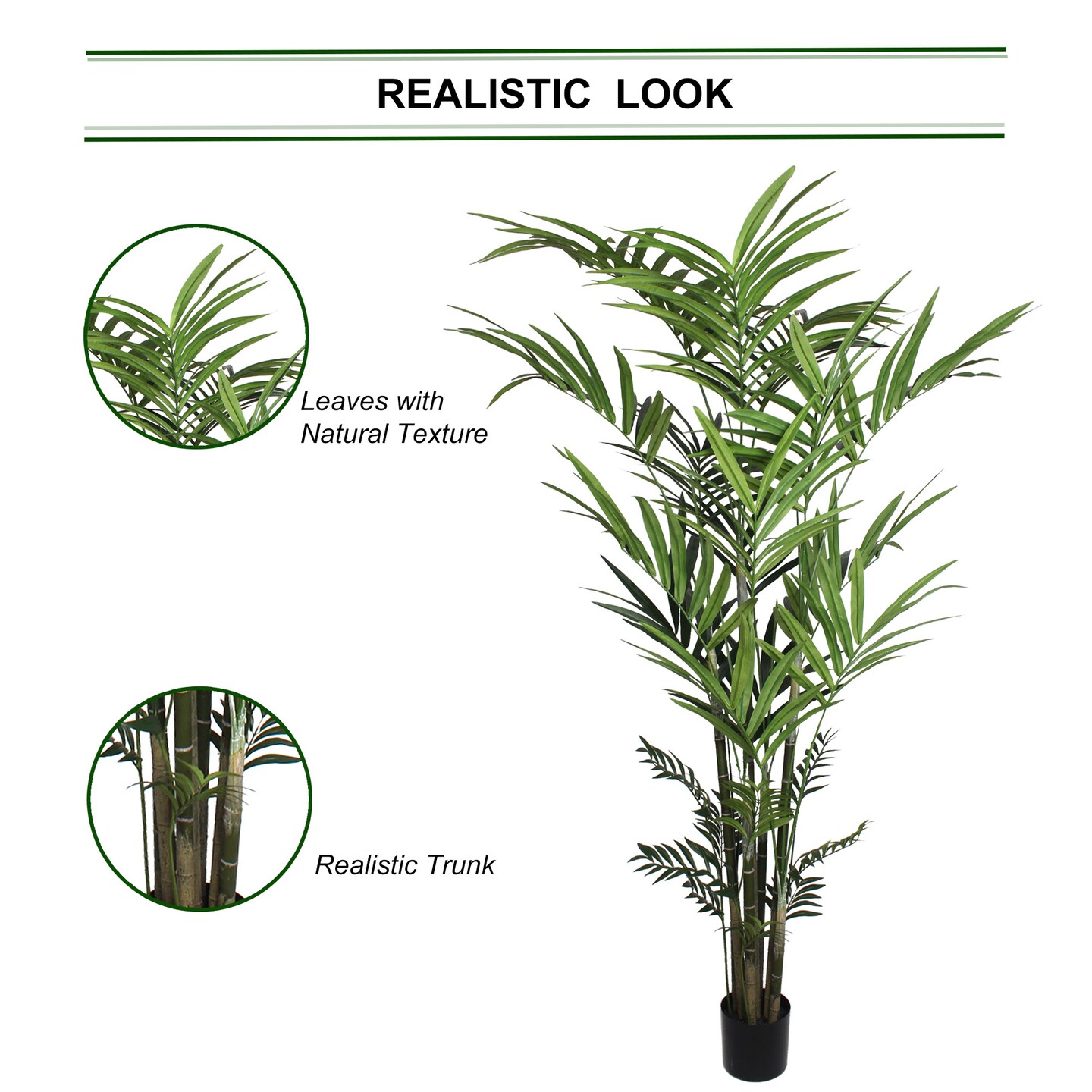 8-Foot Kentia Palm Tree in Black Pot with 399 Silk Leaves - Lifelike Indoor/Outdoor Foliage for Home & Office Décor - Tropical Elegance, Floral Home by Artificial Flowers