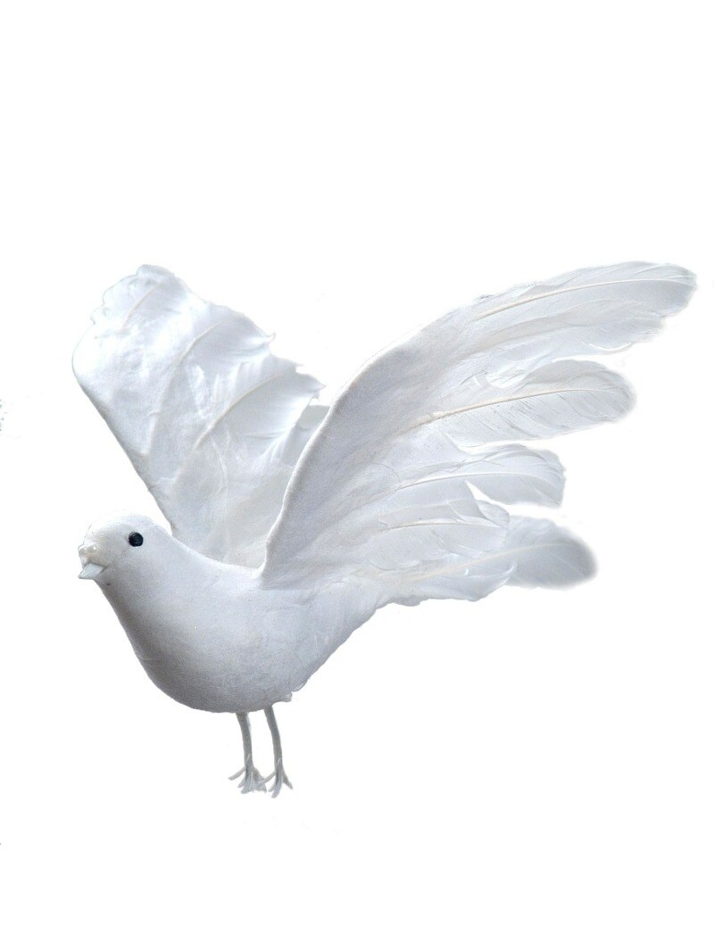 Set of 12 White Feather Dove Birds - 10