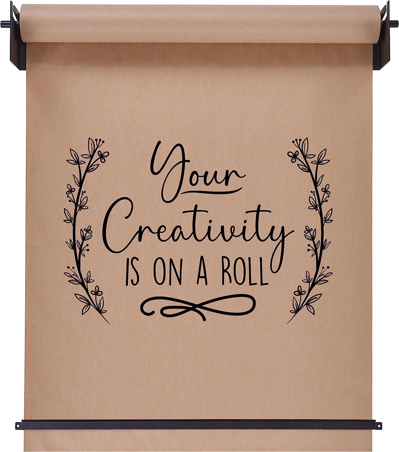 Jumbl Wall Mounted Kraft Paper Dispenser, Hanging Craft Paper Roll Holder with Paper Cutter (Black)
