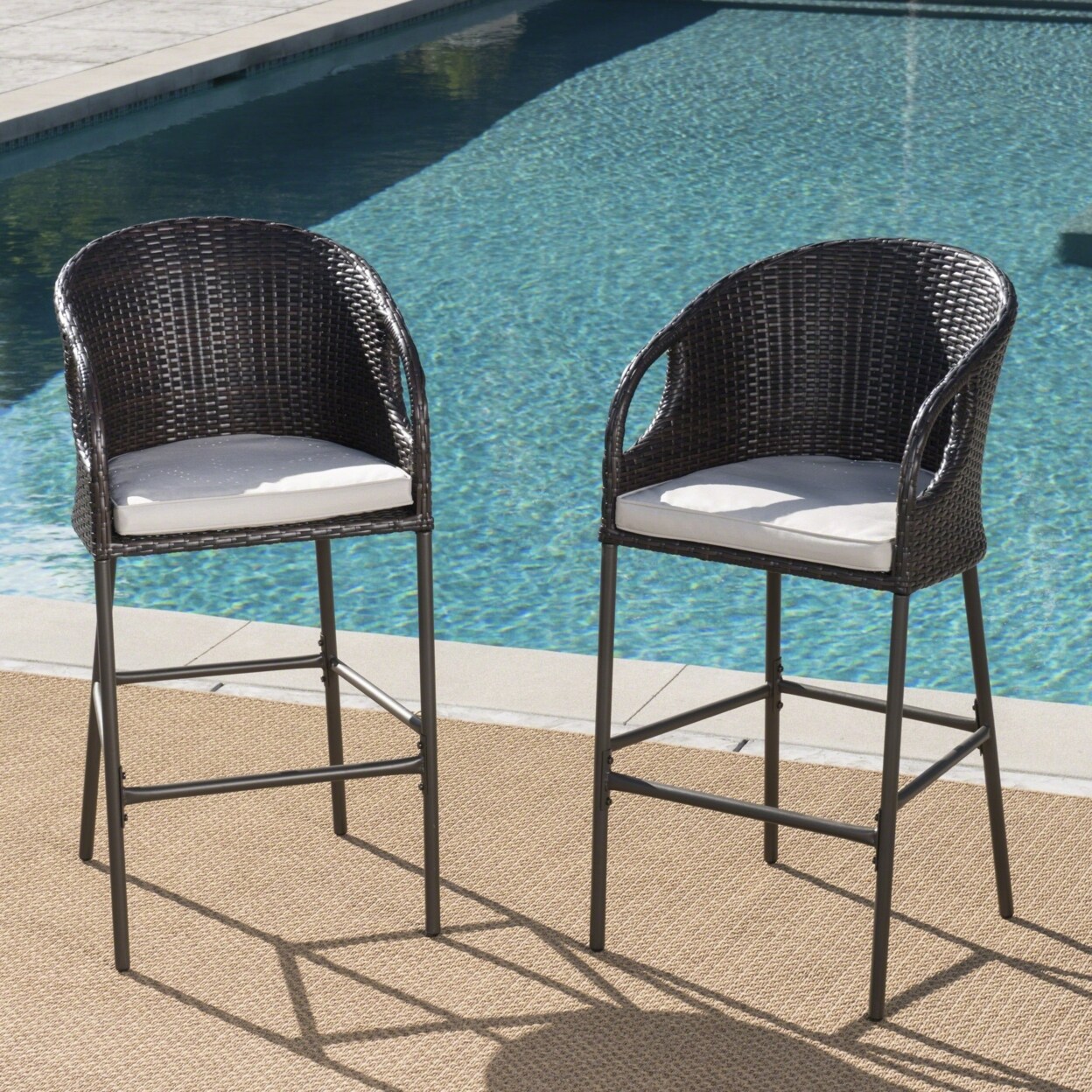 GDFStudio Dunlevy 31-Inch Outdoor Wicker Barstools with Water Resistant Cushions
