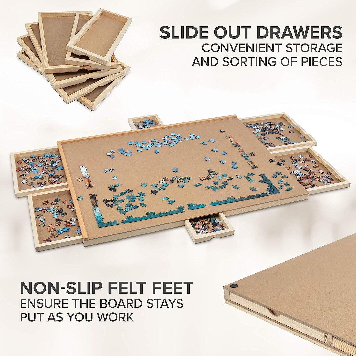 SkyMall 1500 Piece Puzzle Board W/ 6 Drawers, 27&#x201D; x 35&#x201D; Wooden Jigsaw Puzzle Table