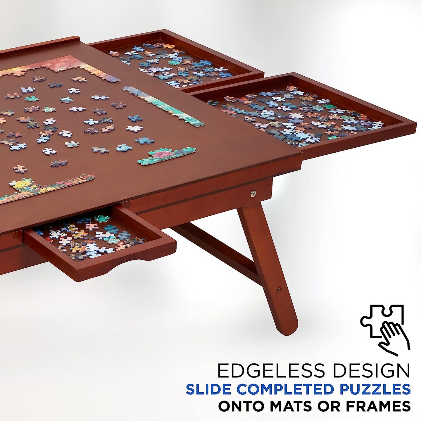 Jumbl 1500 Piece Puzzle Board Rack w/Mat, 27” x 35” Wooden Jigsaw Puzzle Table