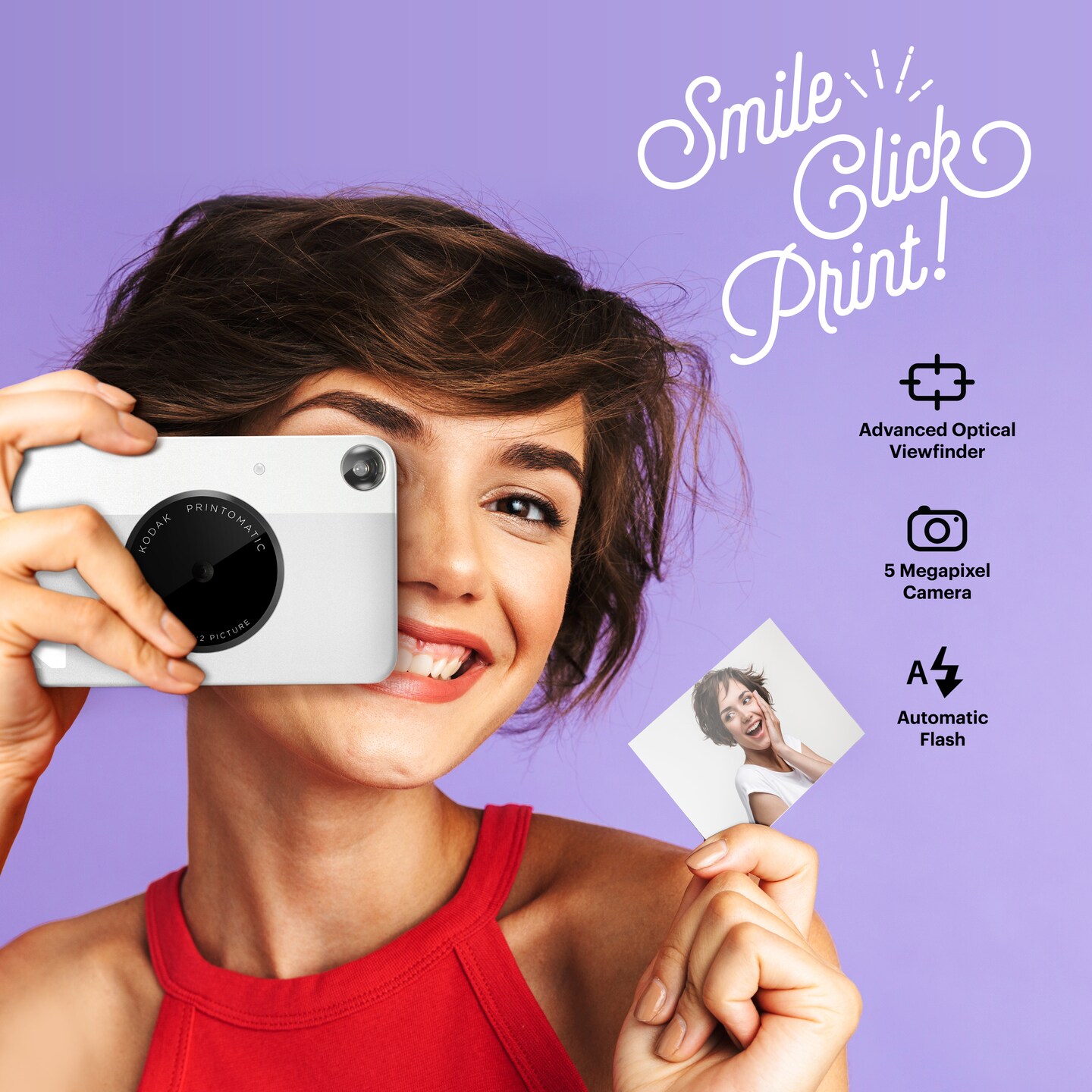KODAK Printomatic Digital Instant Print Camera, Supports Sticky-Backed 2x3&#x22; Zink Photo Paper