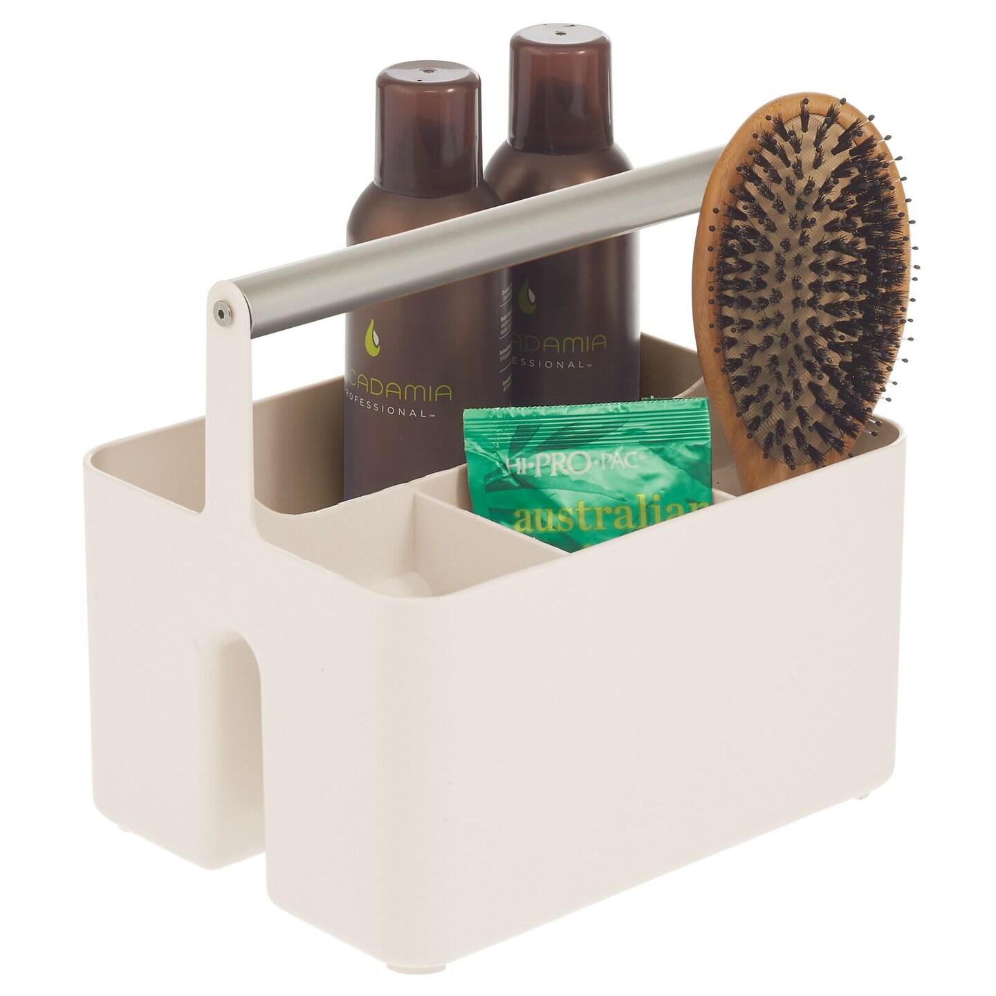 mDesign Plastic Makeup Storage Organizer Caddy Tote - Divided Basket Bin, Handle