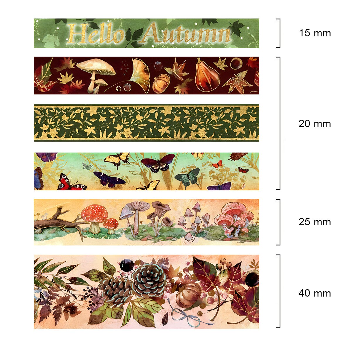 Wrapables Nature Metallic Foil Washi Tape Set for Scrapbooking, Stationery, Diary, Card Making