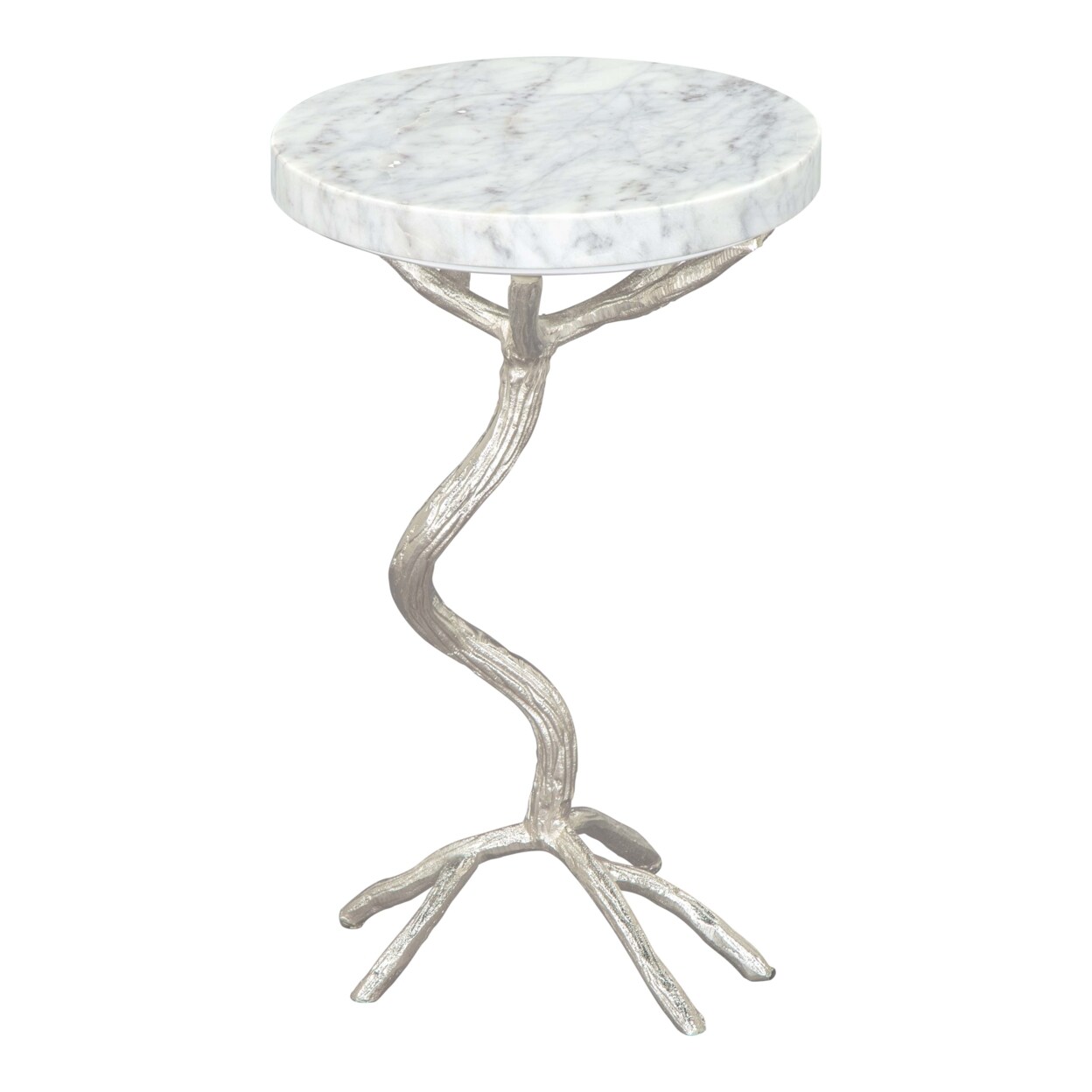 Joel Side Table White Silver Modern Glam Cast Aluminum Marble Top
