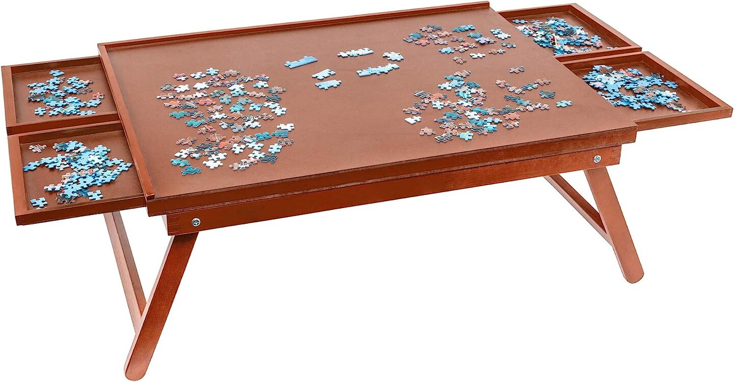 Jumbl 1000 Piece Puzzle Board, 23” x 31” Wooden Jigsaw Puzzle Table W/Legs