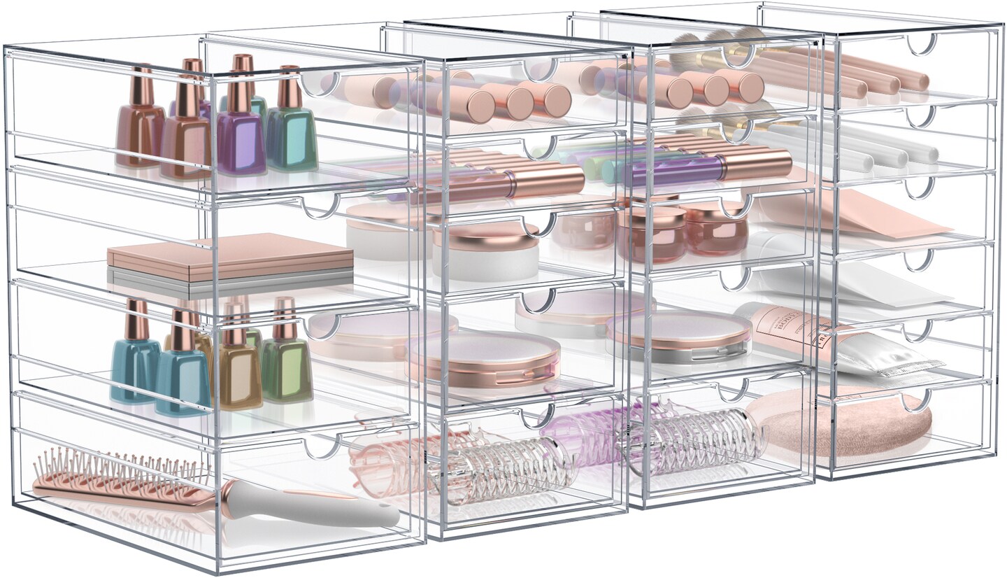 Sorbus 20 Drawers Acrylic Organizer for Makeup, Organization and Storage, Art Supplies, Jewelry, Stationary - 4 Pcs Clear Stackable Storage Drawers