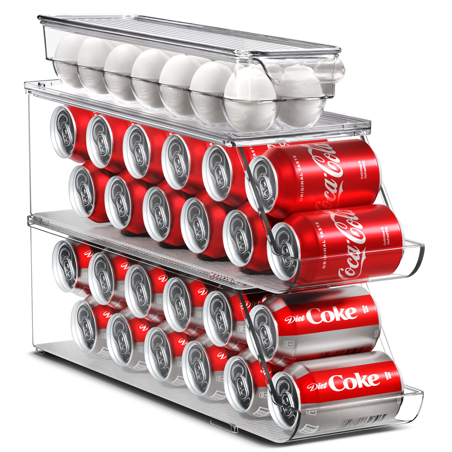 Sorbus Soda Can Organizer for Refrigerator &#x26; Egg Holder for Fridge Set - 2 Stackable Can Holder Dispenser Holds 12 Cans Each &#x26; 1 Egg Holders with Lid holds 14 eggs for Fridge, Pantry, Freezer, BPA-Free