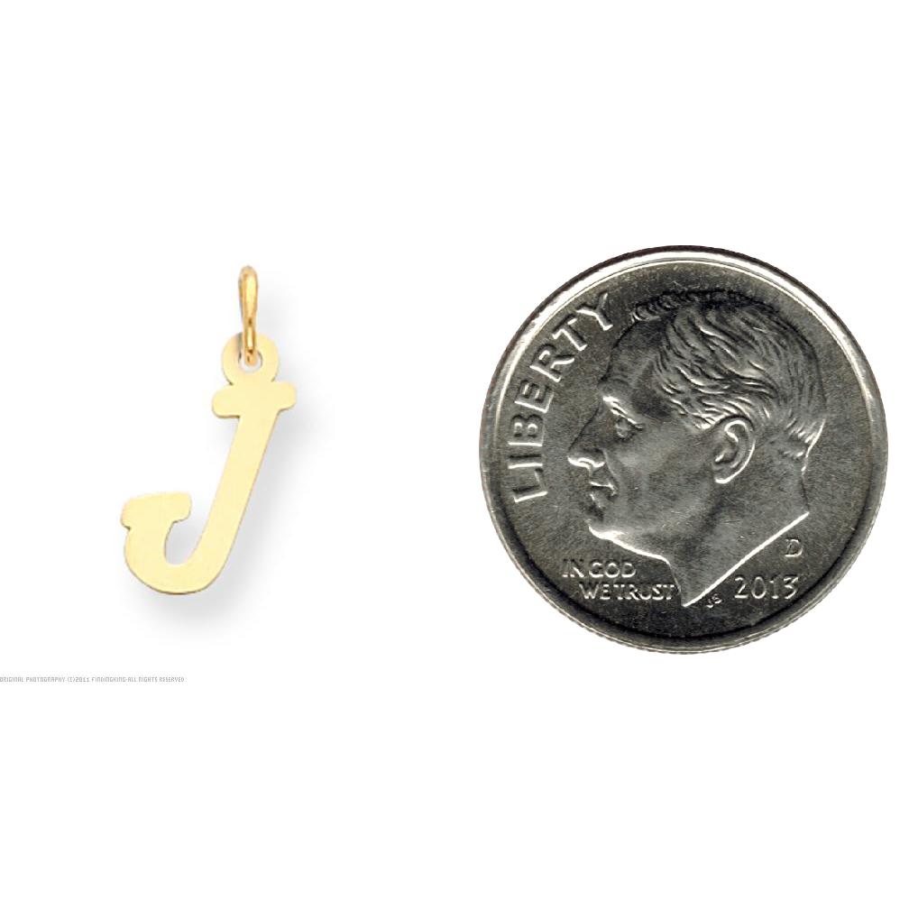 14K Yellow Gold Small Script Initial Letter J Charm Jewerly 17mm x 8mm