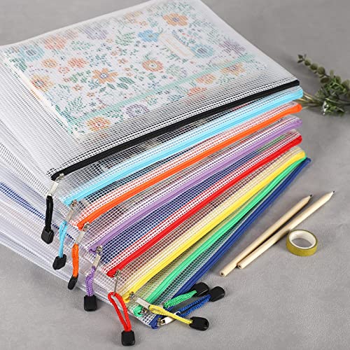 EOOUT 36pcs Mesh Zipper Pouch Puzzle Bags Zipper Bags for Organizing, Plastic Zipper Pouch in 11 Colors Letter Size A4 Size Puzzle Storage and Office Supplies