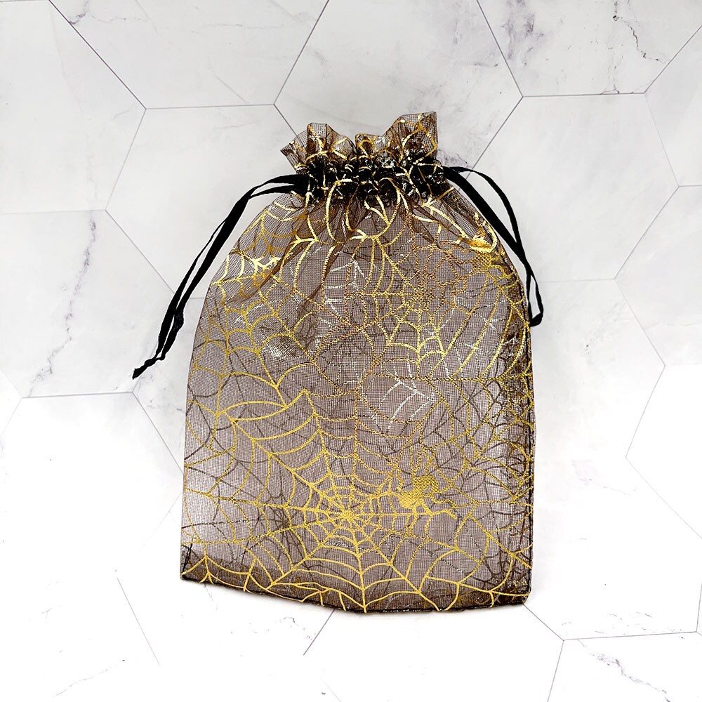 Designer&#x2019;s Shop Halloween organza bags with Spider Web prints Drawstring bags 5-1/4&#x201D; x 6-3/4&#x201D; packed of 30 bags