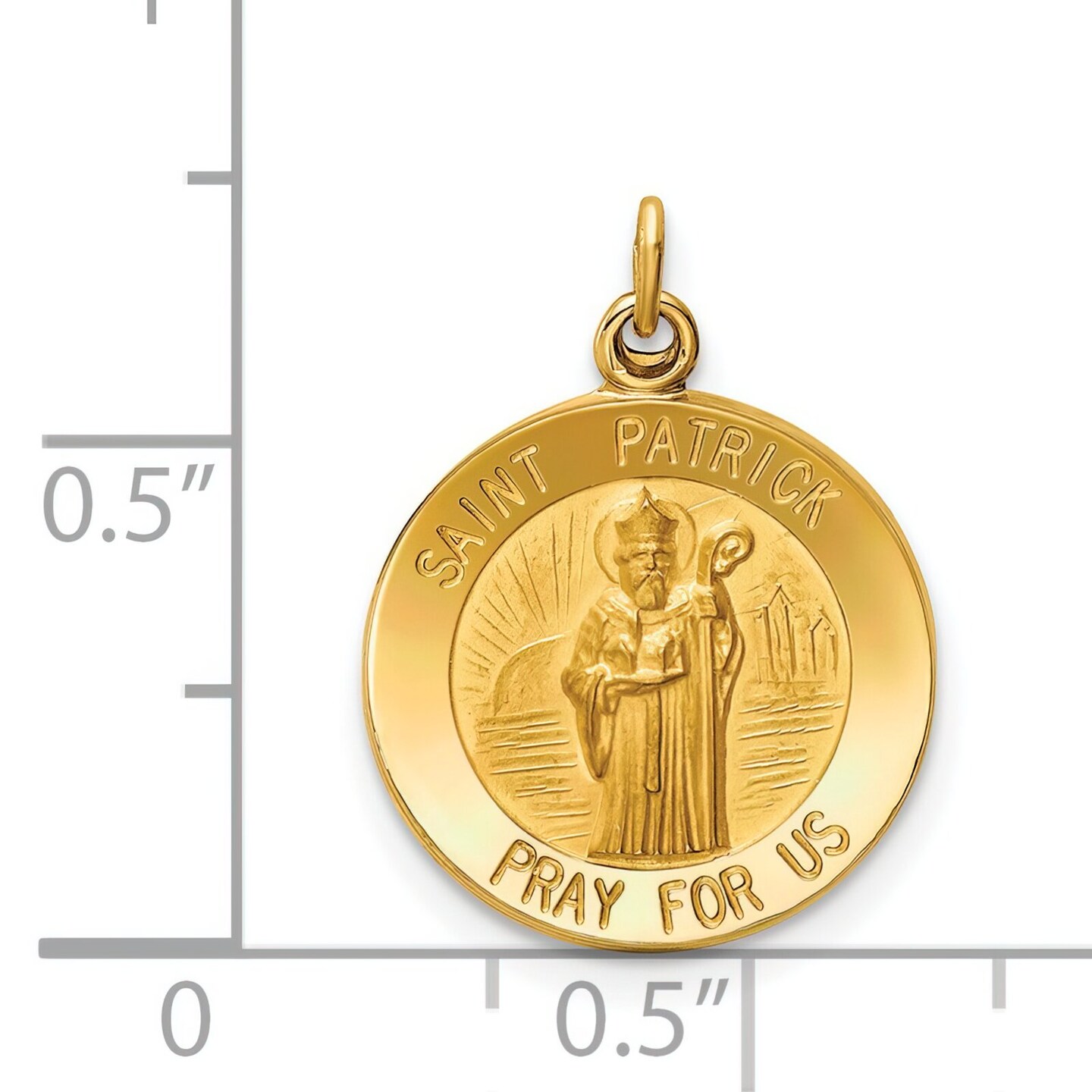 14K Yellow Gold Saint Patrick Medal Charm Religious Jewerly 23mm x 15mm