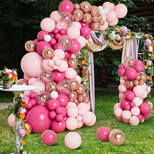 DBKL 138pcs Pink Balloon Garland Arch Kit with Different Size Hot Pink  White Metallic Rose Gold Confetti Balloons for Birthday Princess Theme Baby  Shower Wedding Valentine's Party Decorations