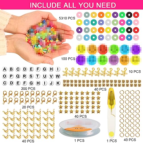 5800 PCS Clay Beads for Bracelet Making Kit - Jewelry Making Kit for Girls, Includes 16 Colors of Polymer Heishi Beads and Letter Beads, Ideal for Gifts