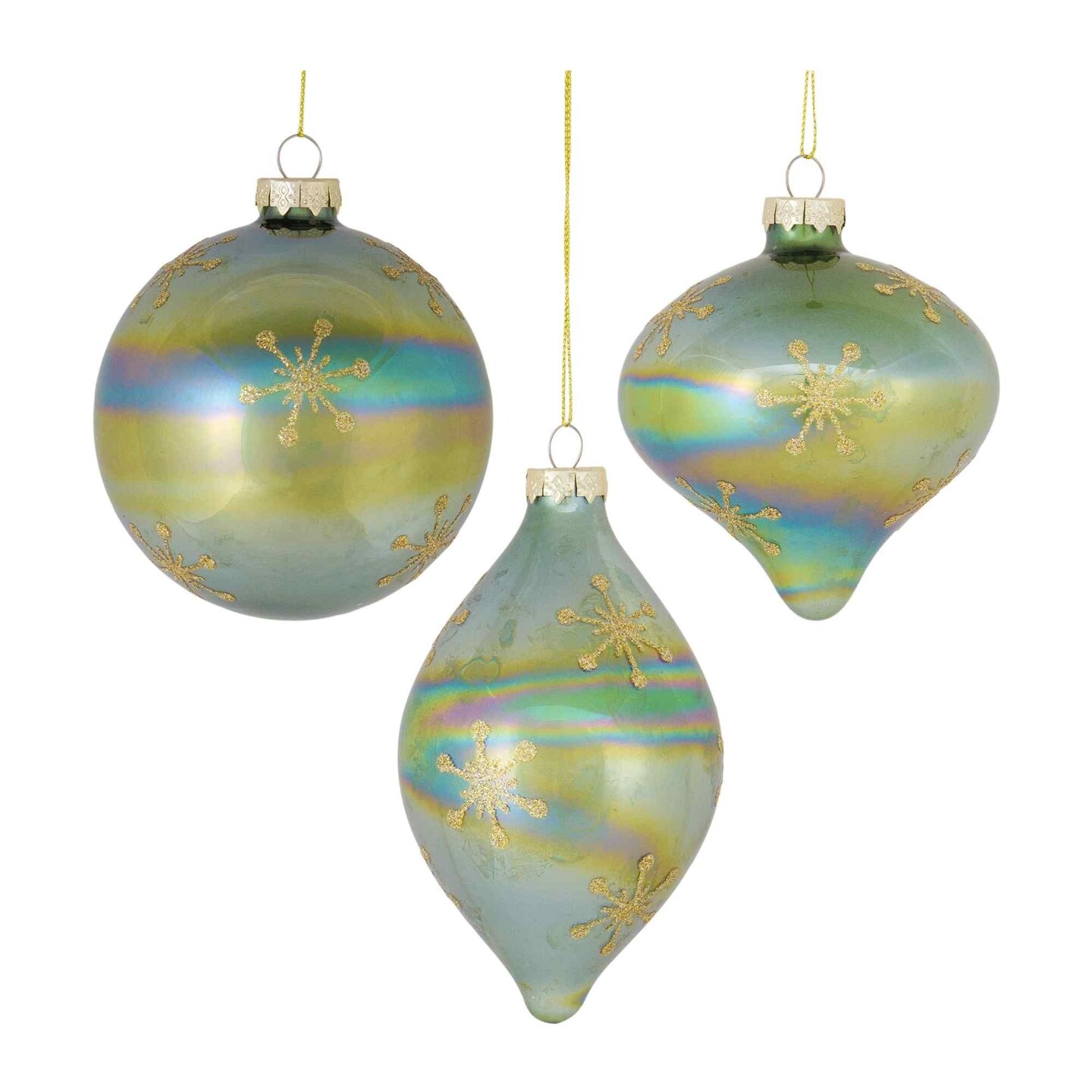 Melrose Set of 6 Iridescent Glass Snowflake Onion and Drop Christmas ...