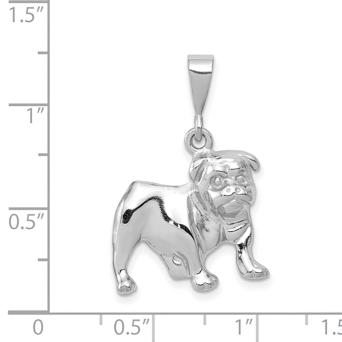 14K White Gold Bulldog Pendant Charm Dog Jewelry 29mm x 20mm