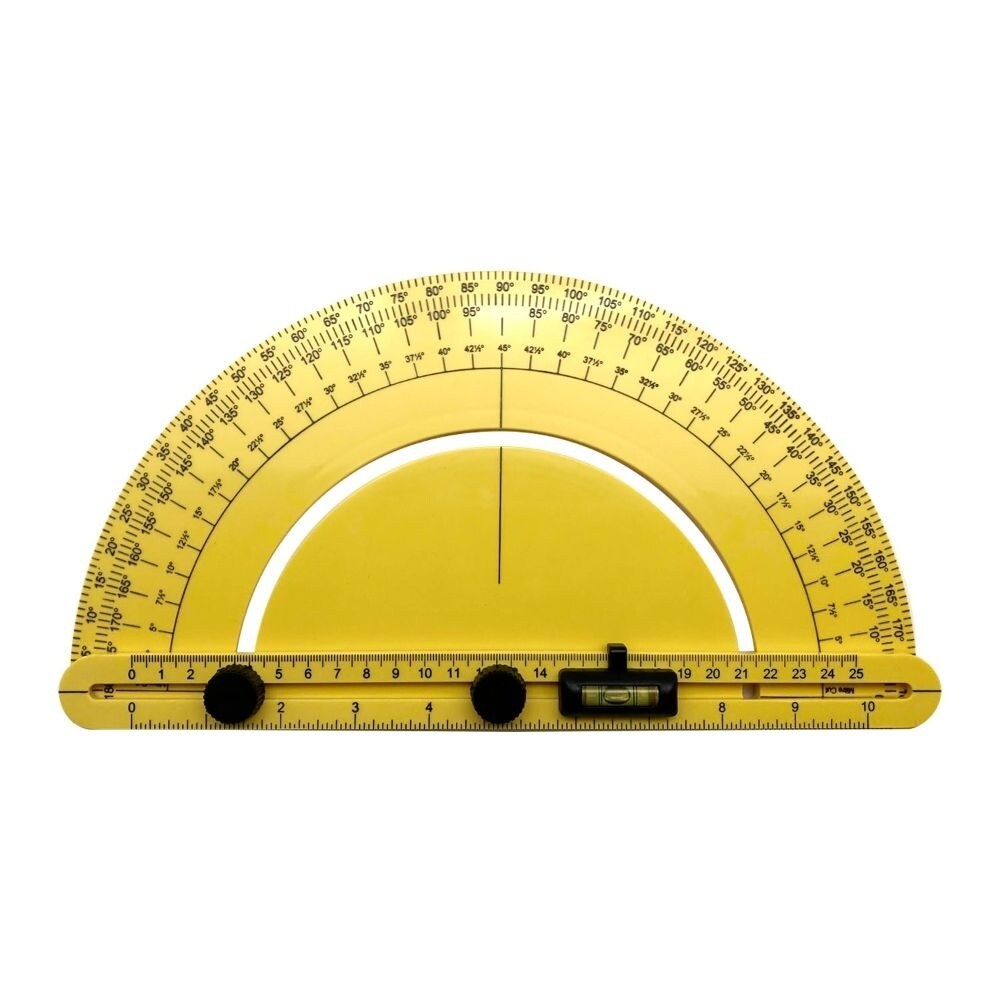 Taj Tools Angle Finder Protractor with 1 Level Vial and 1 Plumb Vial - Measures Outside, Inside, Sloped Angles, Ranges 0 to 180