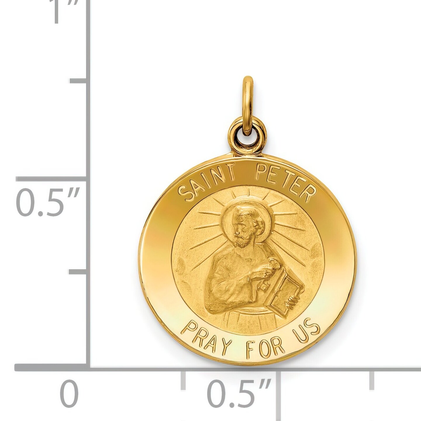 14K Yellow Gold Saint Peter Medal Charm Pendant Jewelry 23mm x 15mm