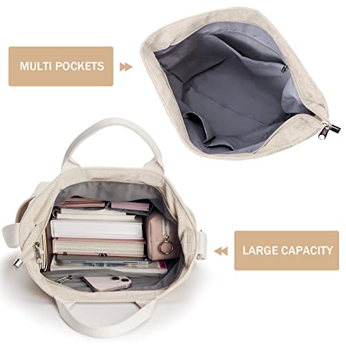 Corduroy Tote Bag, Large Zipper Messenger Bag Shoulder Hobo Crossbody Bag Casual Work Shopping Women Beige