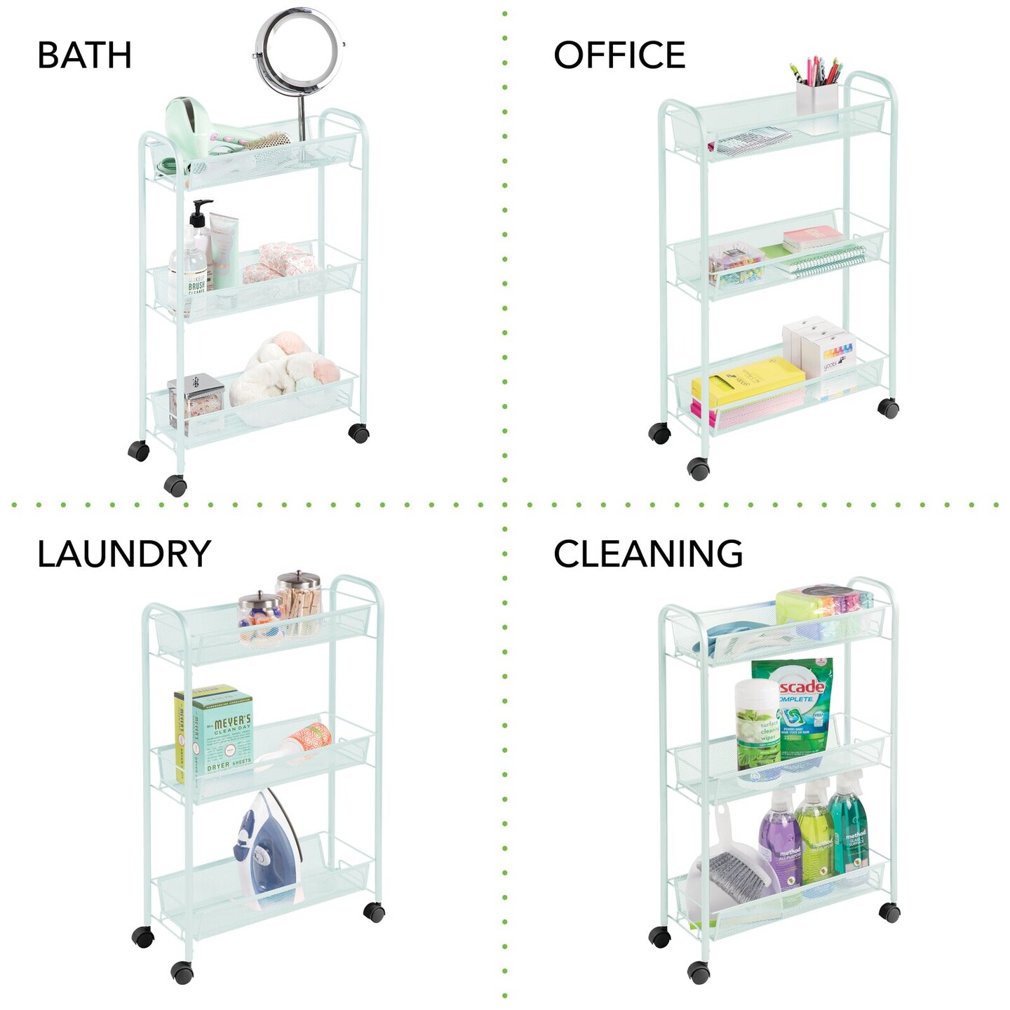 mDesign Portable Metal Rolling Laundry Utility Cart