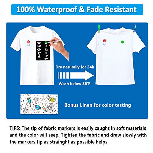 Shuttle Art 36 Colors Fabric Markers, Fabric Markers Permanent Markers for T-Shirts Clothes Sneakers Jeans with 11 Stencils 1 Fabric Sheet, Permanent Fabric Pens for Kids Adult Painting Writing&#x2026;