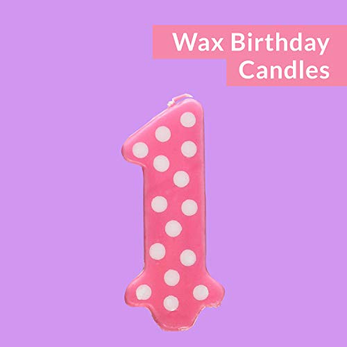 Girl Polka Dot No. 1 Birthday Party Wax Candle For Cake Decorations, 3.25” Tall, Pink & White