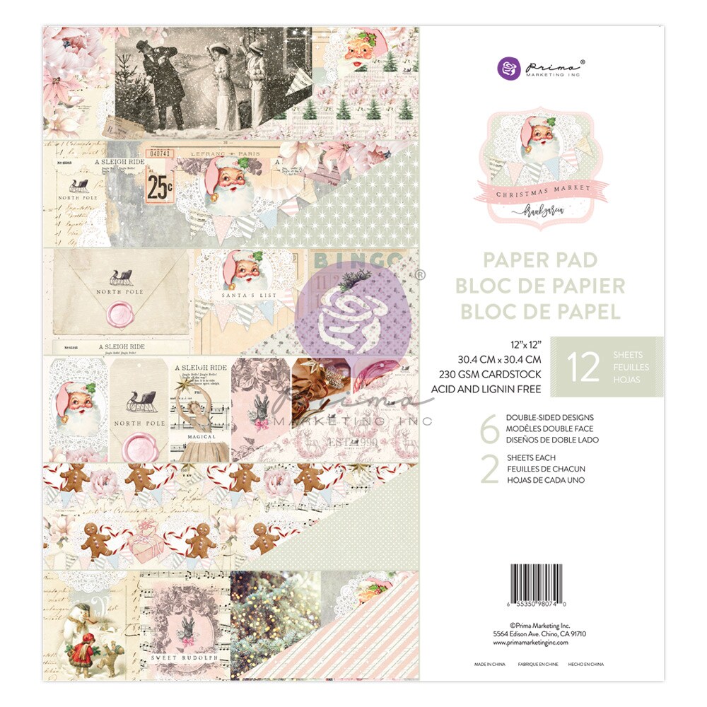 Christmas Market Collection 12"x12" Paper Pad - 12 sheets w/ foil- 6 double sided designs x2 Scrapbook Supplies Material For Craft Notebooksdecoupage Album Journals Planners Art Journaling Bullet