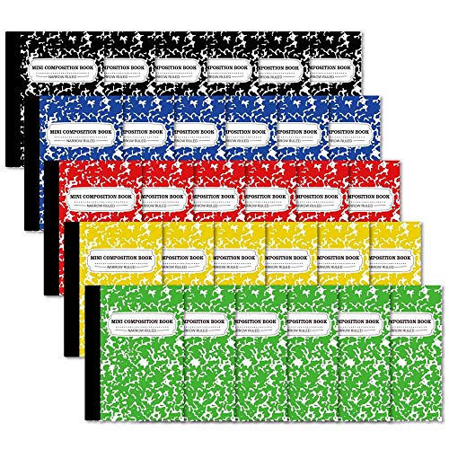 Mini Composition Notebook 30-Pack 5 Colors Narrow Ruled Bulk Small Pocket Marble Cute Journal Notebooks for Kids School Home Office Pocket Sized 4.5 x 3.25 Inches
