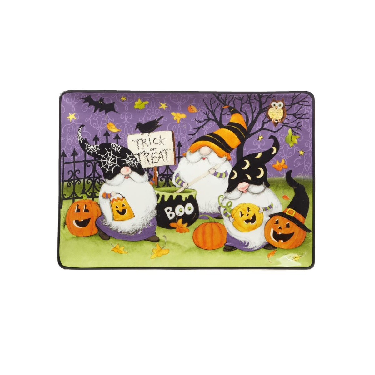Certified International 14" Gnome Trick or Treat Rectangular Halloween Serving Platter