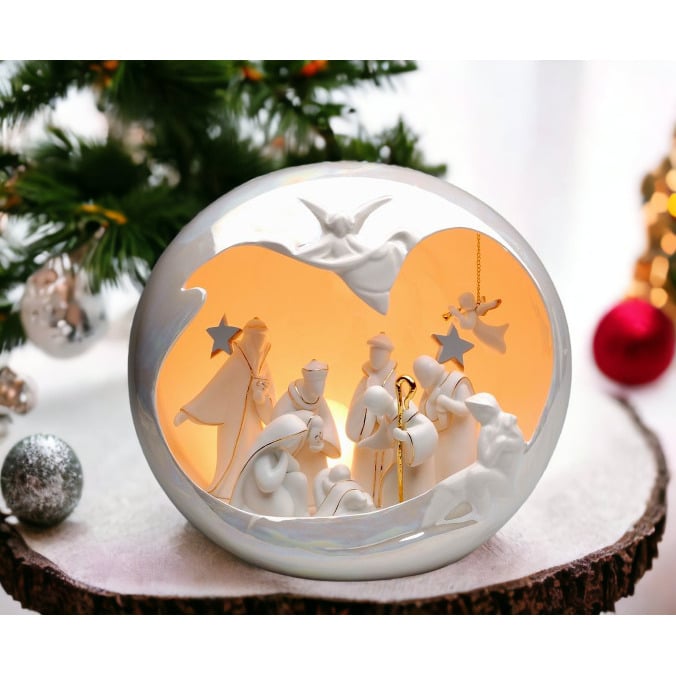 Ceramic Large Globe Nativity Scene Nightlight, Home