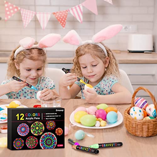 Set of 12 Acrylic Paint Pens Paint Markers for Rocks, Craft, Ceramic, Glass, Wood, Fabric, and Canvas Art Crafting Supplies