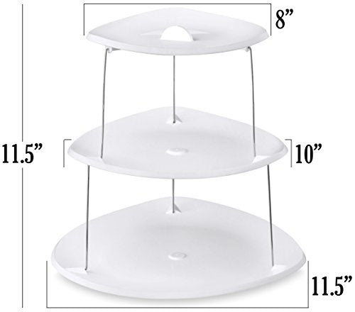 Collapsible Party Tray, 3 Tier, The Decorative Plastic Appetizer Trays Twist Down &#x26; Fold Inside, Minimal Storage Space, An Elegant Tray for Serving Sandwiches, Cake, Sliced Cheese and Deli Meat