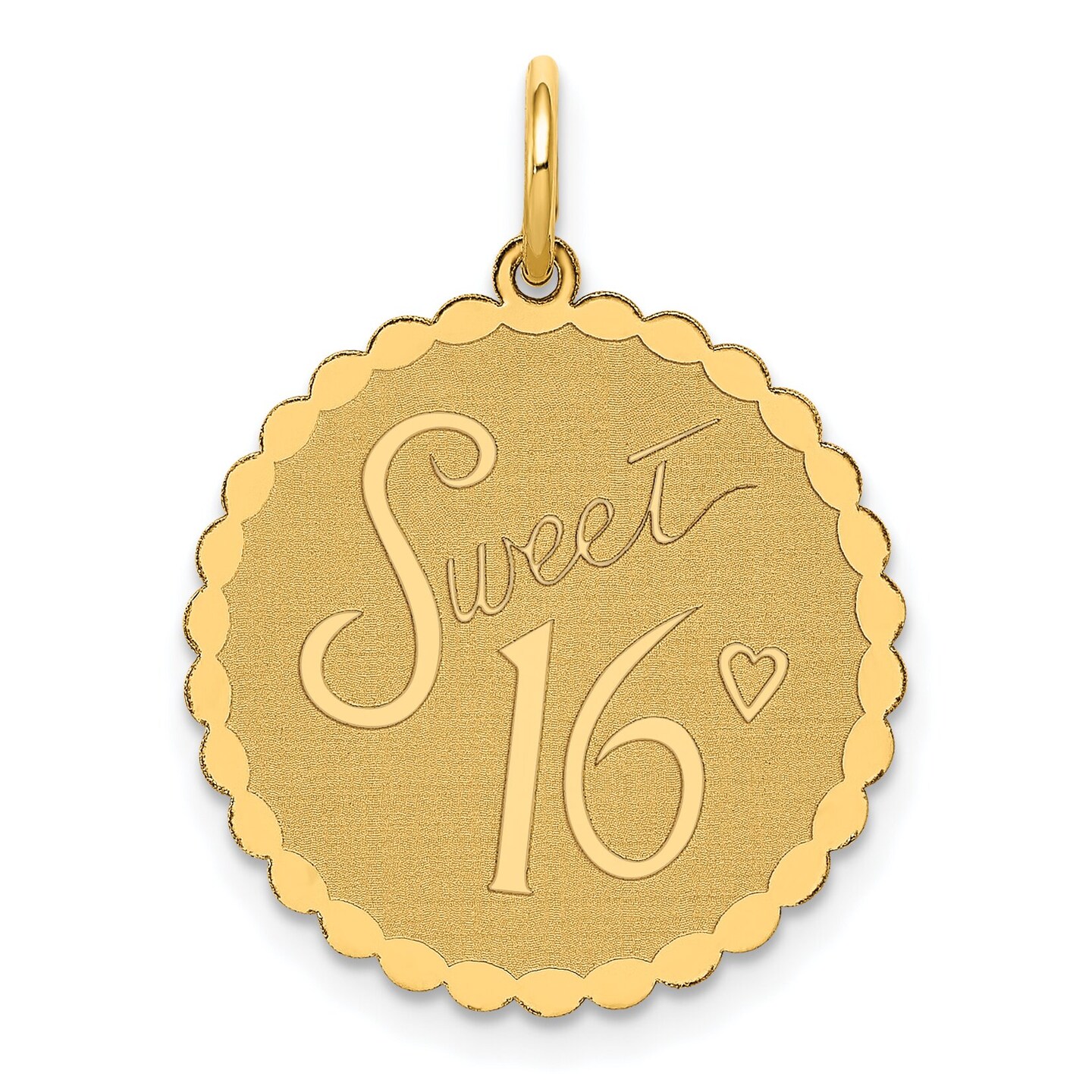 14K Yellow Gold Sweet 16 Disc Charm Jewelry Pendant 25mm x 18mm