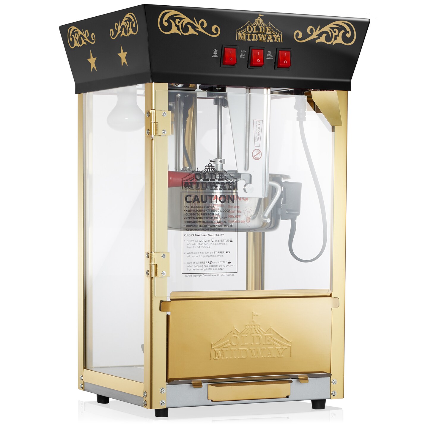 Olde Midway Movie Theater-Style Popcorn Machine Maker with 8-Ounce Kettle, Vintage-Style Countertop Popper