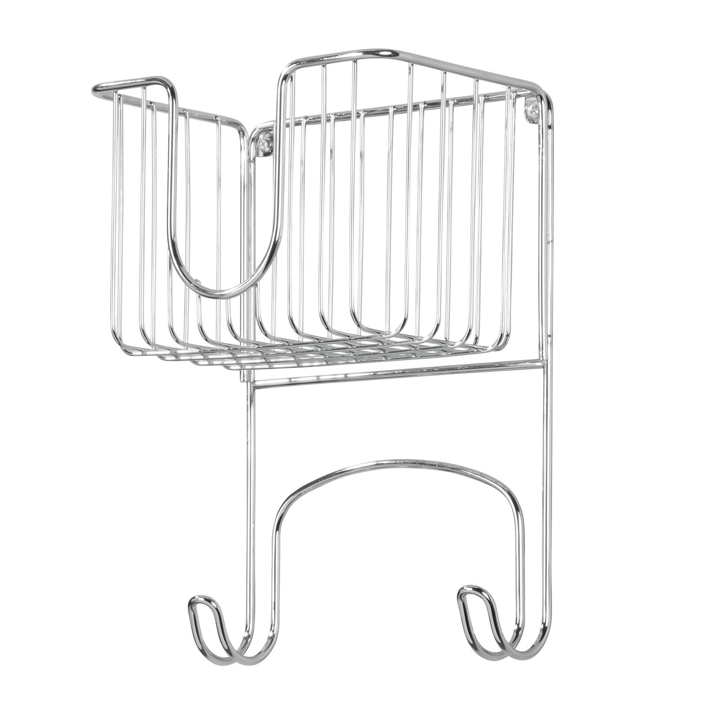 mDesign Metal Wall Mount Ironing Board Holder with Small Storage Basket