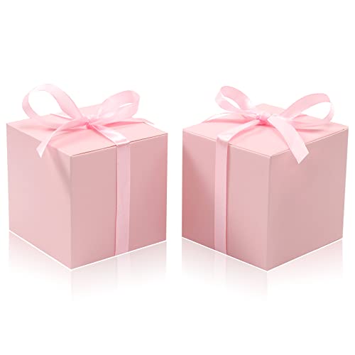 100pcs Wedding Favor Boxes, Paper Gift Boxes 3x3x3 Inches Small Gift Boxes with Ribbons Small Boxes for Gifts, Crafting, Cupcake, Candy, Bridesmaid Proposal Boxes,Easy Assemble Boxes (Pink, 100)