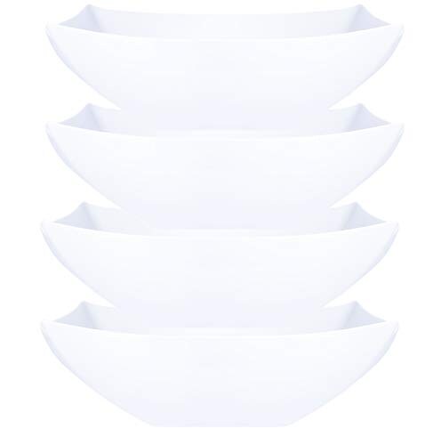 Disposable 128 ounce Square Serving Bowls, Party Snack or Salad Bowl, Extra Large Plastic Elegant White Pack of 4
